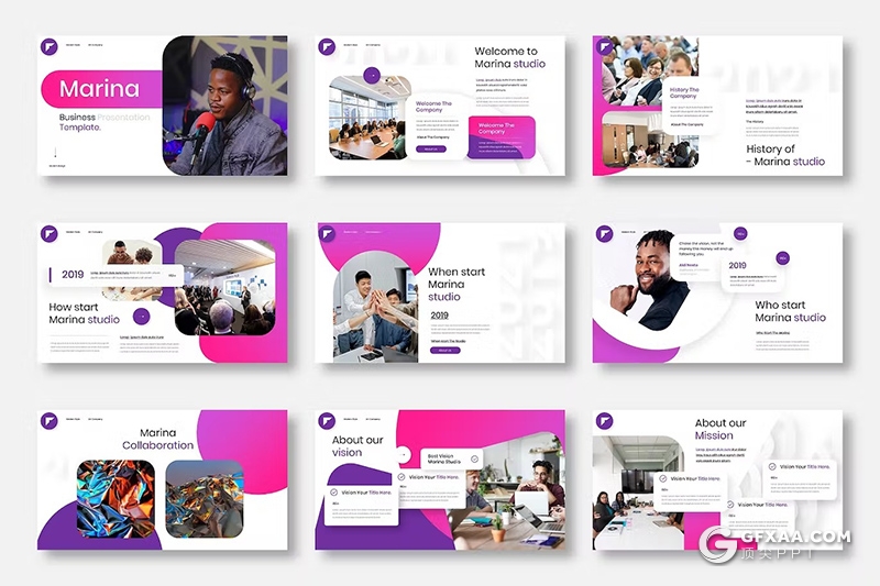 39页渐变紫色团队介绍品牌宣传商业计划业务合作商务通用国外PPT模板