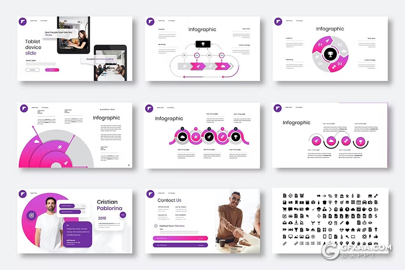 39页渐变紫色团队介绍品牌宣传商业计划业务合作商务通用国外PPT模板