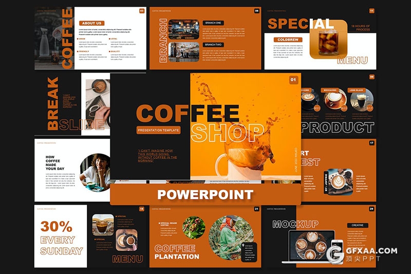 30页咖啡店铺宣传咖啡种类产量数据分析介绍国外PPT模板