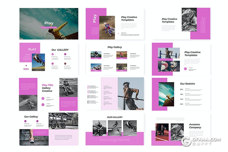 30页户外骑行展示山地车骑行运动山地车产品介绍展示PPT模板5种配色