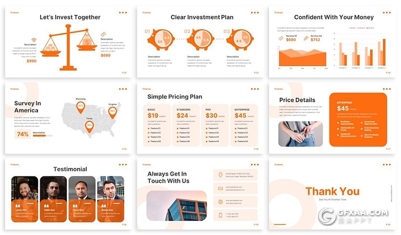 简约大气橙色商业计划企业资金分析国外Keynote模板
