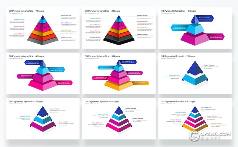 彩色创意金字塔锥形3d金字塔图形图表素材KeyNote模板