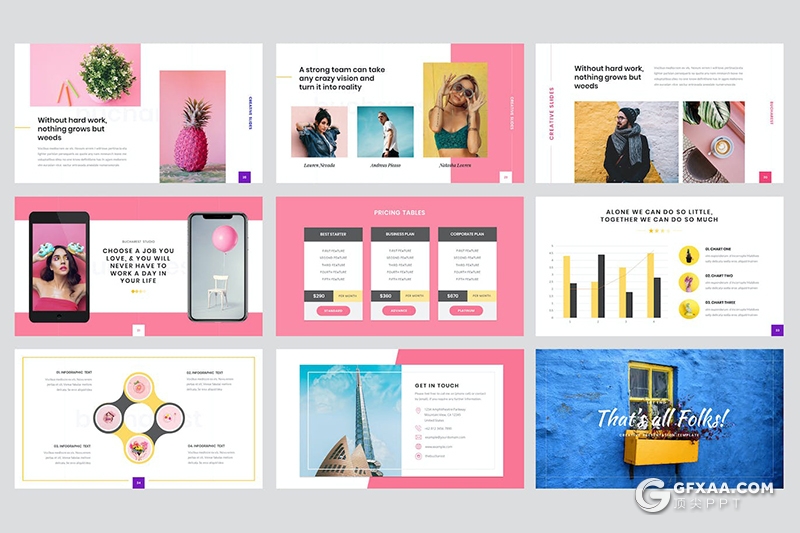45页创意时尚摄影图片展示活动营销策划多用途国外GoogleSlides模板