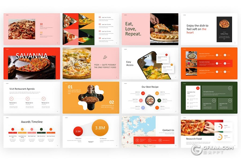 50页披萨介绍展示食物宣传美食主题国外PPT模板